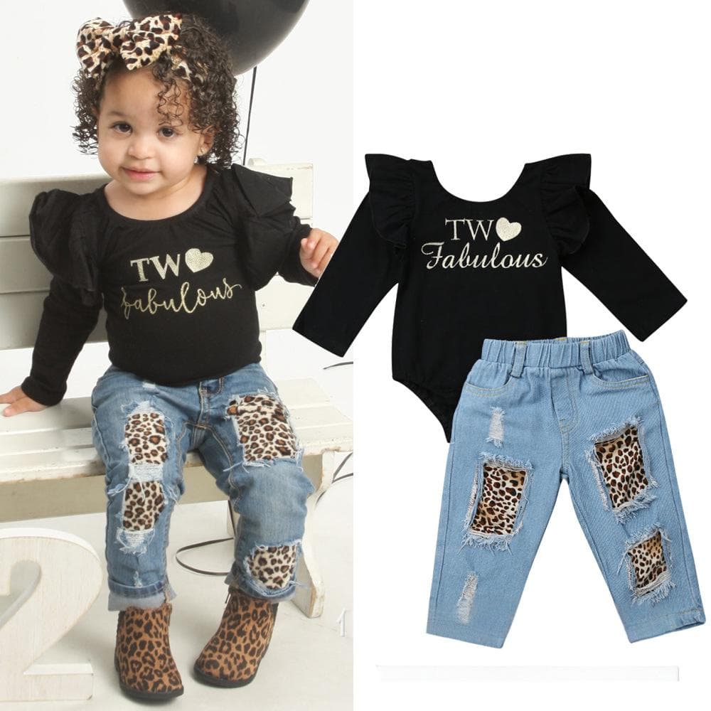 ​​Girls' Denim Jacket & Ripped Jeans Set – Trendy Boho Style (100-140cm, A-Class Safety)​​
