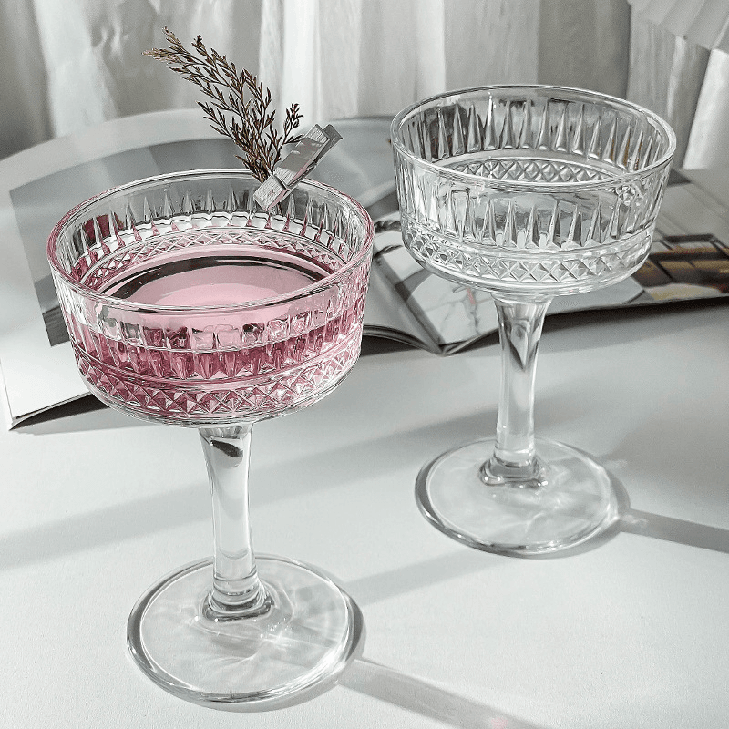 2pcs Vintage Style Coffee Shop High Footed Glass Cup Specially Made Beverage Cup, Cold Drink Cup, Soda Drink Cup