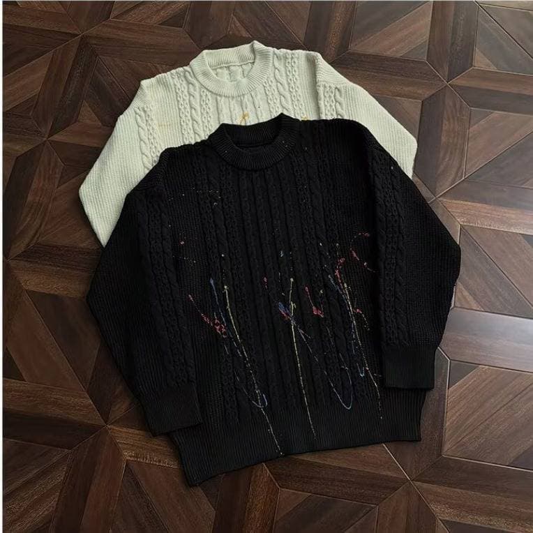 Trendy Open-Knit Sweater – Men’s Distressed Pullover With Urban Edge (M-2XL, Black/Beige, Cotton, Relaxed Fit, Streetwear Vibes, Layering Essential)​