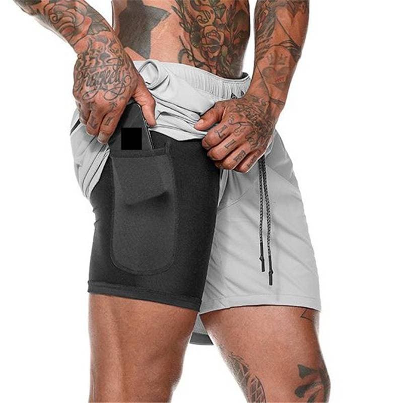 Men's Quick Drying Breathable Fitness Shorts Summer Double Lined Five Point Pants For Running Training With Mobile Phone Pockets