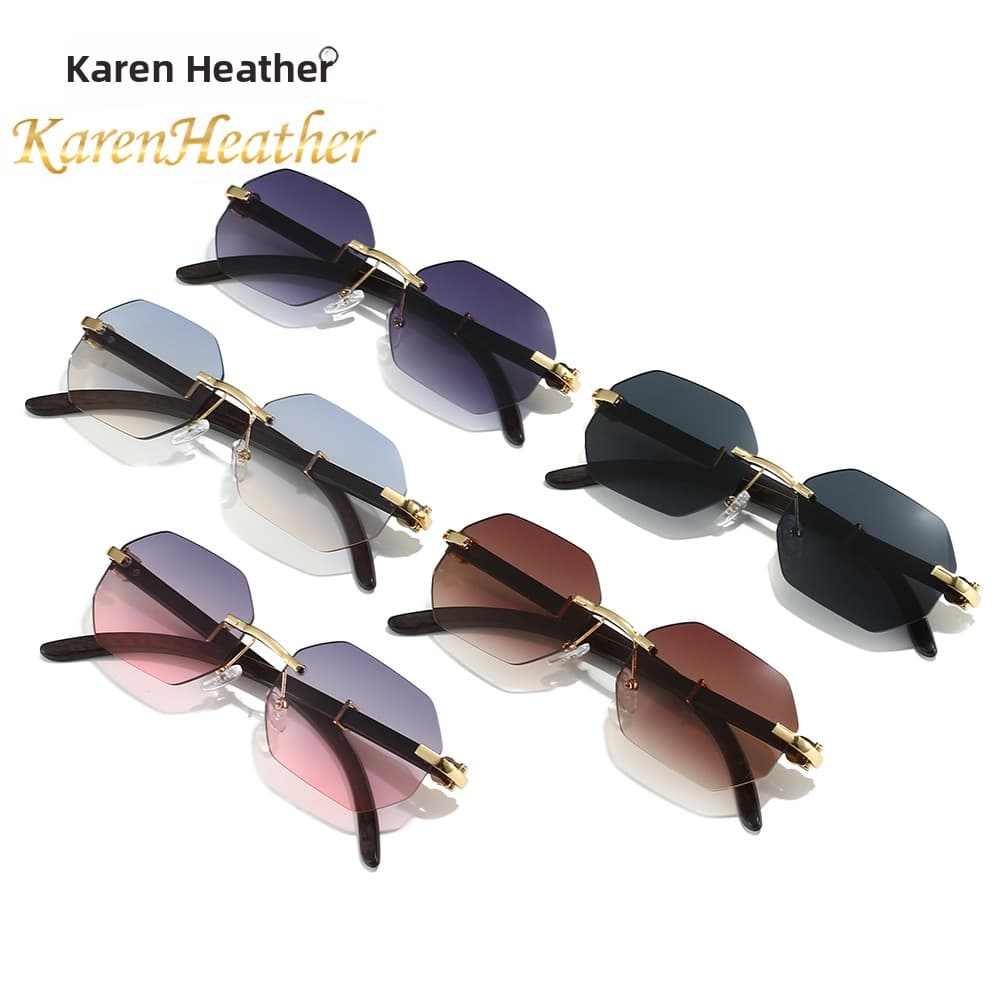 Trendy Frameless Metal Sunglasses Polygonal Small Frame European American Style Casual Glasses For Men And Women