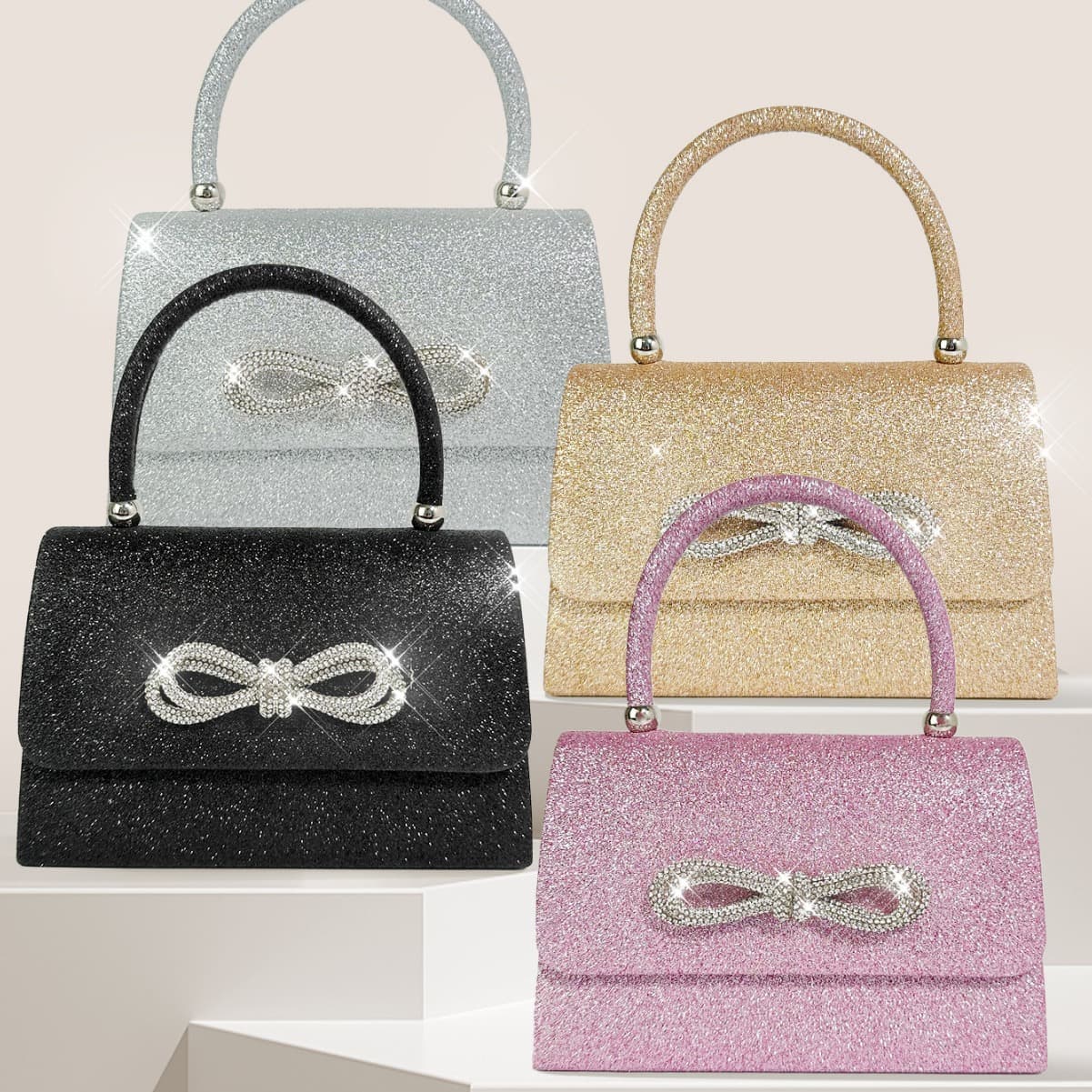 Evening Bag Shiny Rhinestone Bow Handbag Shining Glitter Niche Casual Bag