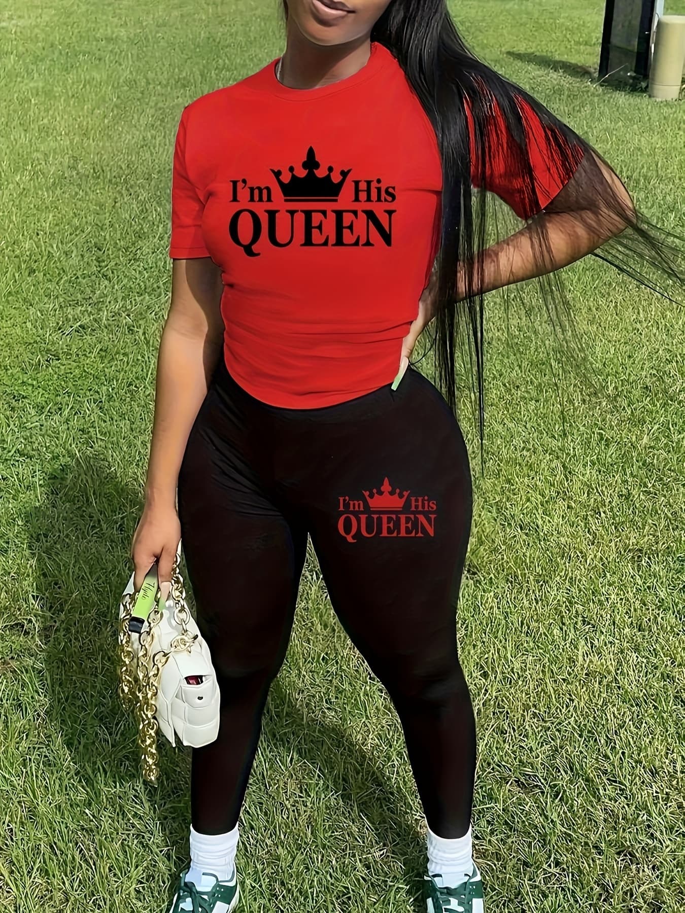 Women's Casual Loose And Fashionable QUEEN Letter Pattern Printed Loose T-shirt+cropped Pants Two-piece Set Home Sportswear Daily Wear-462