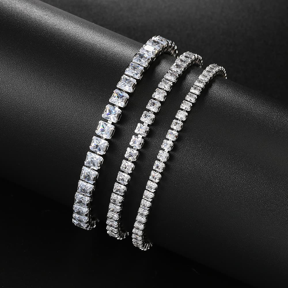 Unisex single row square zircon bracelet for women with full diamonds, adjustable pull out tennis bracelet jewelry