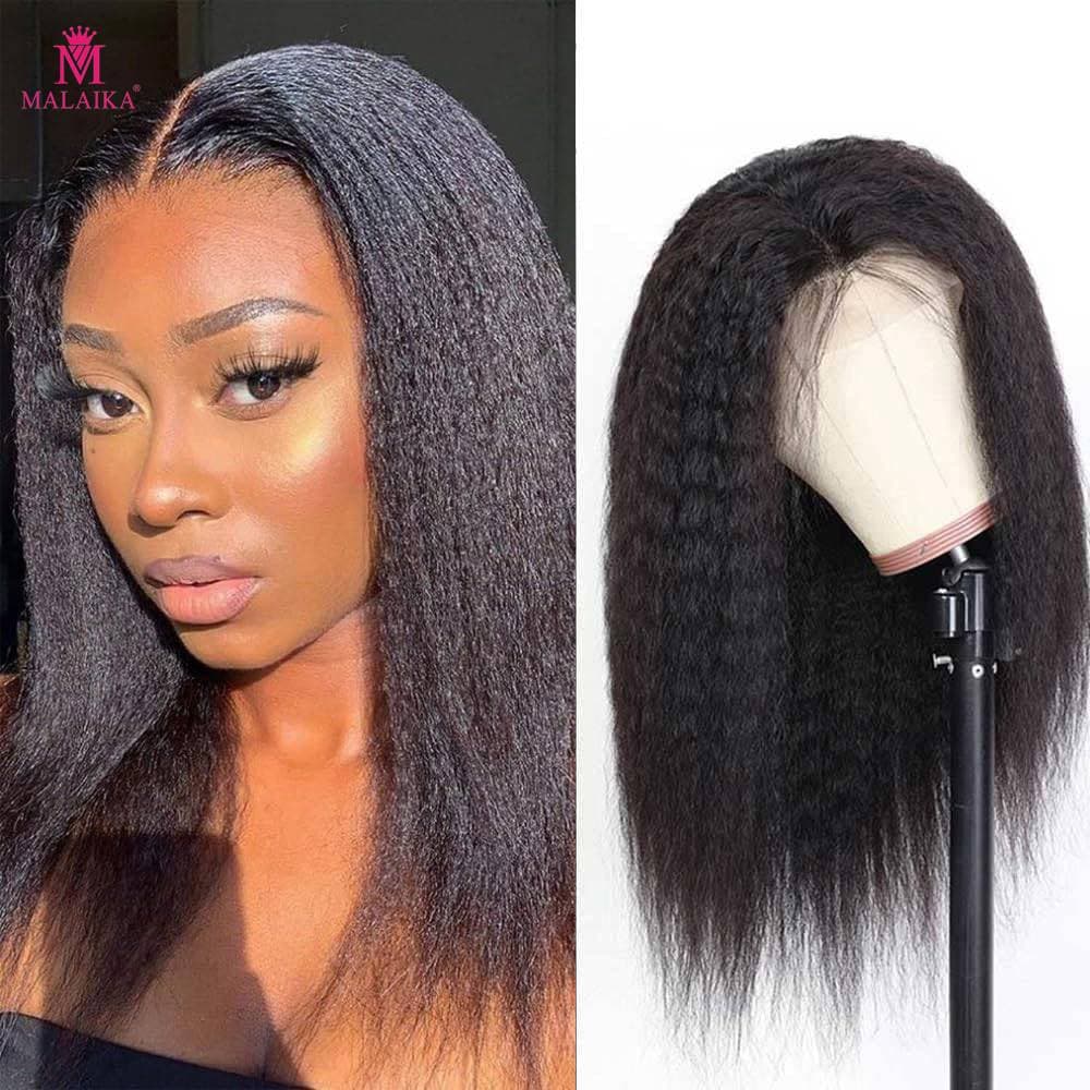 MALAIKA Kinky Straight Human Hair Wigs For Women 13X4 Kinky Straight Lace Front Wig Human Hair Pre Plucked Hairline With Baby Hair Frontal Wigs