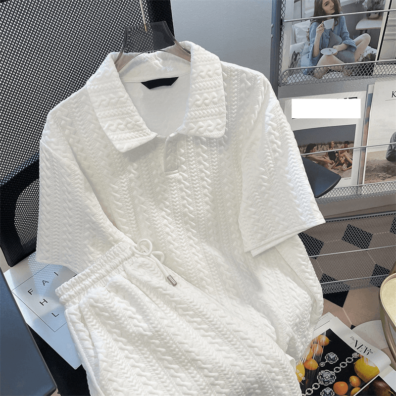 Women's Clothing Design niche waffle suit polo shirt shorts women's summer loose two piece set short sleeved T shirt top
