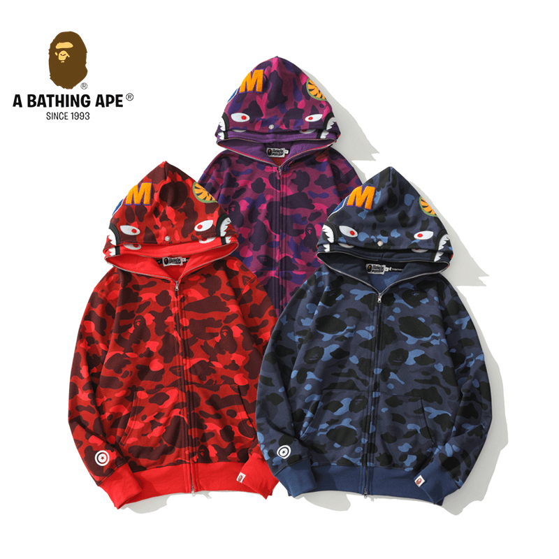 A BATHING APE ABC CAMO High Quality Pure Cotton Version Classic Double Hat SHARK FULL ZIP HOODIE MENS AND WOMEN