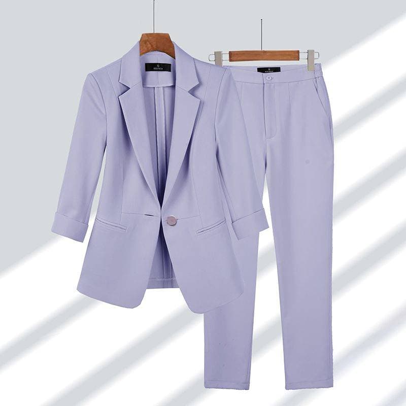 Spring Summer New Elegant Su Jacket Matching Set Women's Korean Chic Blazers Coat Pants 2 Piece Female Professional