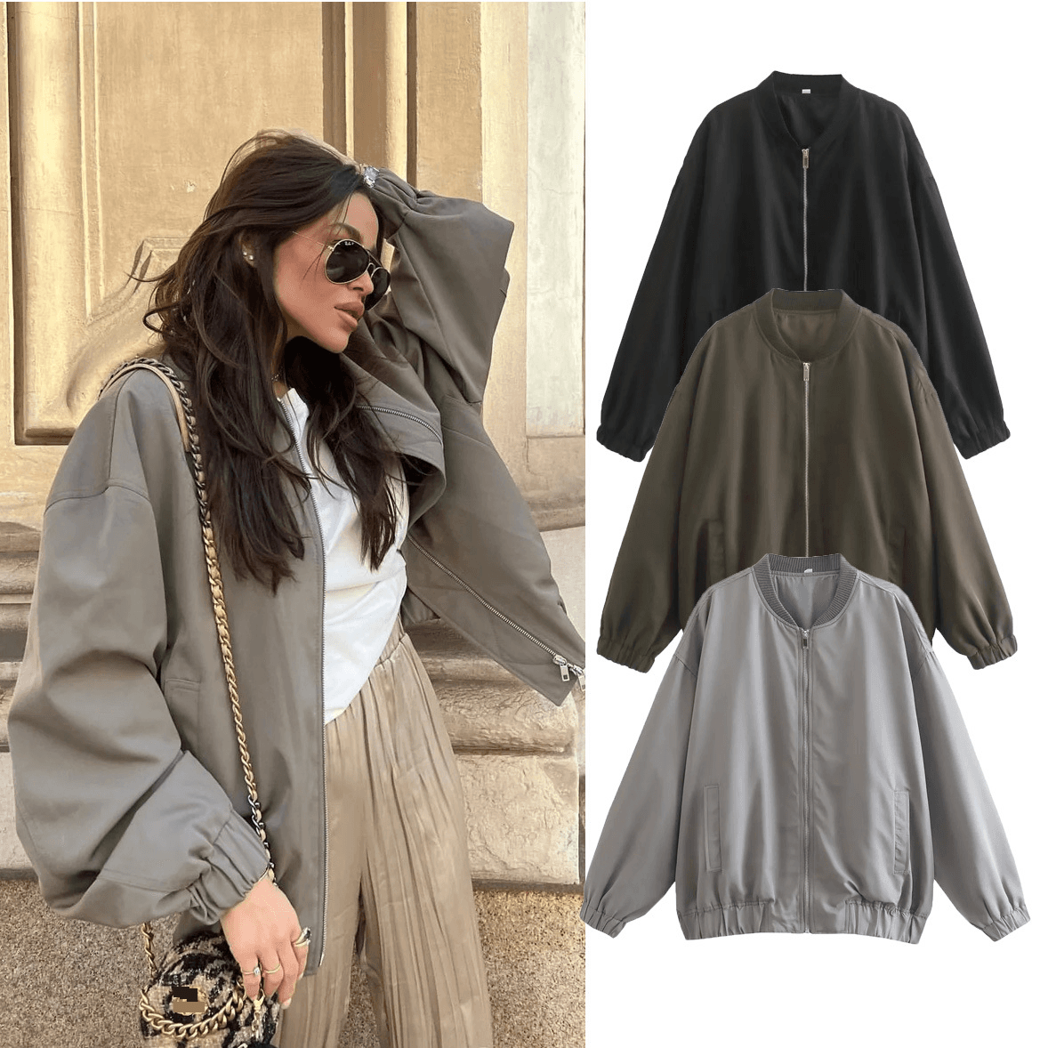 Women's Urban Loose Fit Pilot Jacket - Spring Autumn Casual Bomber Style Coat