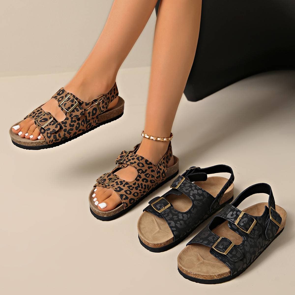 Large Size Sandals Women's Summer New Cloth Round Head Thick Soled Velcro Flat Casual Women's Shoes