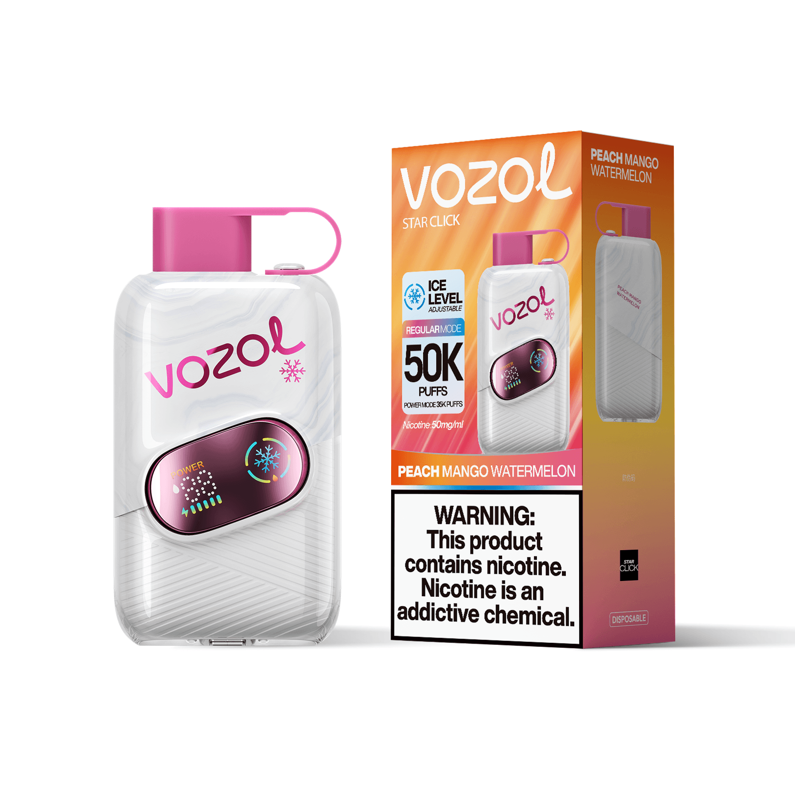 Entrepôt UE 1 PCS Vozol Star Click 50000 Bouffées 50k Vape Jetable avec Écran Bildschirm Vape Boisson Énergisante Longue Durée