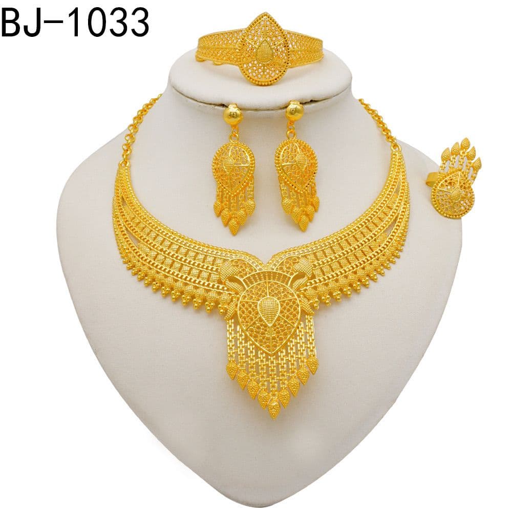 Fashionable and trendy women's non fading anti allergic exquisite four piece set of jewelry, bride's formal dress