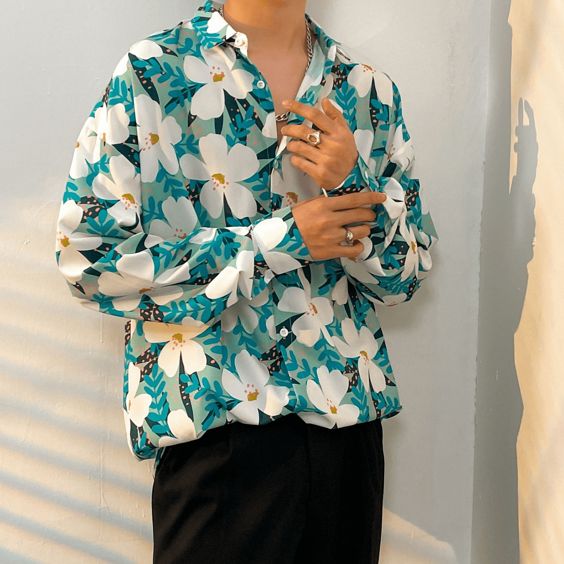 Men's Vintage Floral Shirt Long Sleeve Loose Shirt