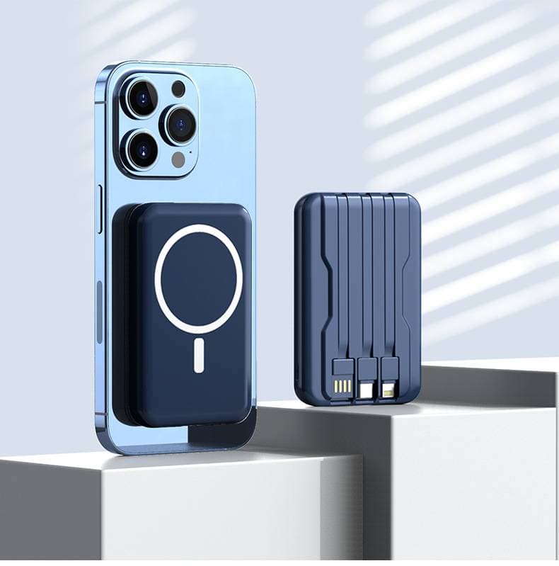 Wireless Power Bank - 10000mAh Magnetic Portable Charger With Built-in Cable & Fast Charging