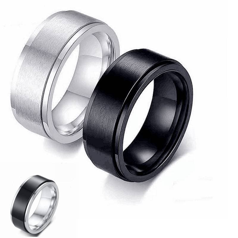 Single Rings Rotating Titanium Steel Men's Ring, Fashionable Design, Stress Relieving Rotating Couple Ring.