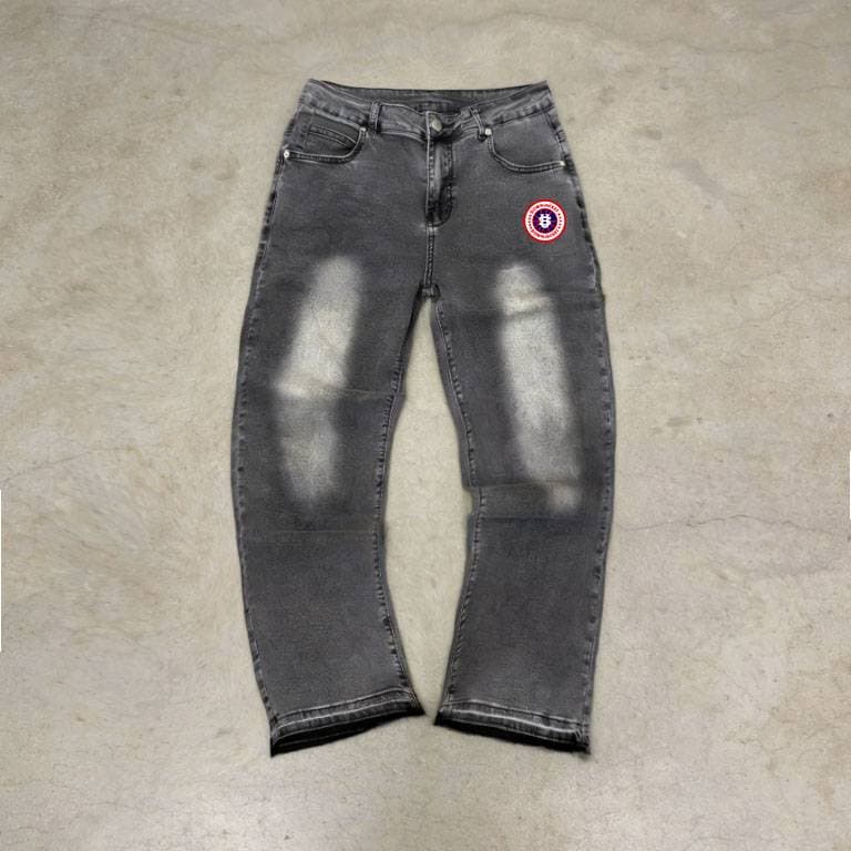 Men's US Map AA Distressed Denim Jeans - Straight Cut Fringe Hem Pants With 3D Embroidered Coordinates