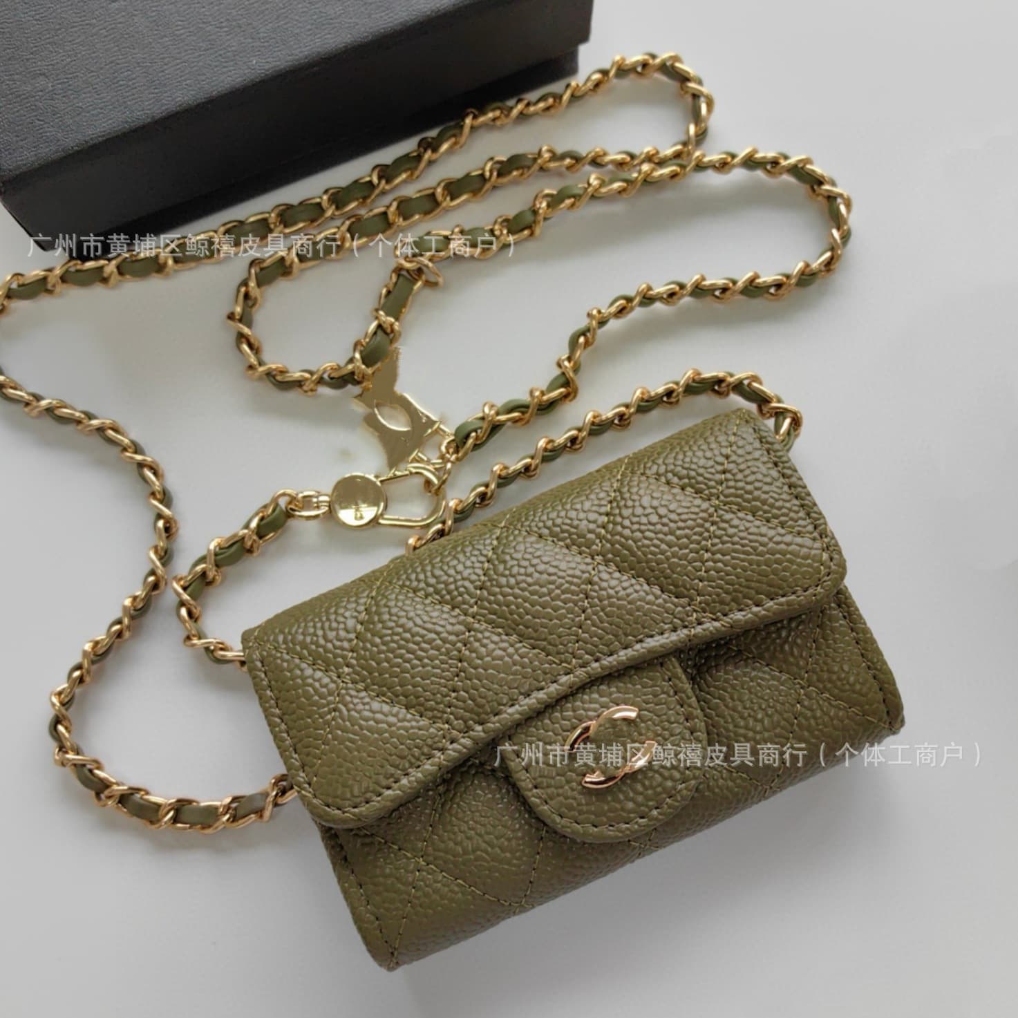Porte-monnaie classique à rabat en cuir caviar, mini porte-cartes, sac banane matelassé, porte-cartes