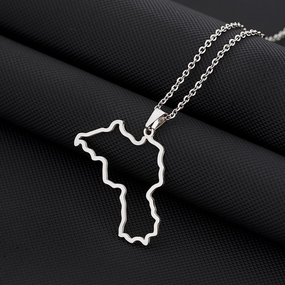 Collier avec pendentif carte du Kurdistan en forme de goutte d'huile, style rétro, en acier inoxydable, pour hommes et femmes