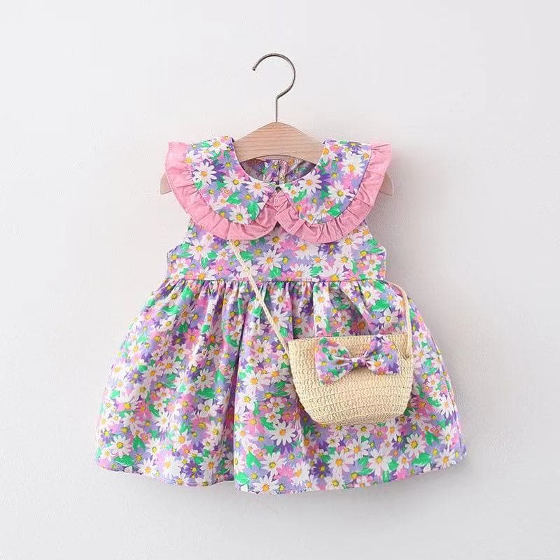 Baby Girl 2022 Summer New Floral Dress Girl Princess Print Dress One Piece 1028