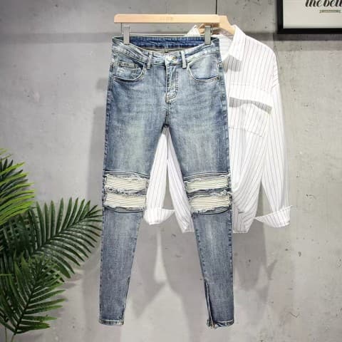 Jeans pour hommes Pantalons à neuf points Slim Double Zipper Stretch Pantalons décontractés Longs