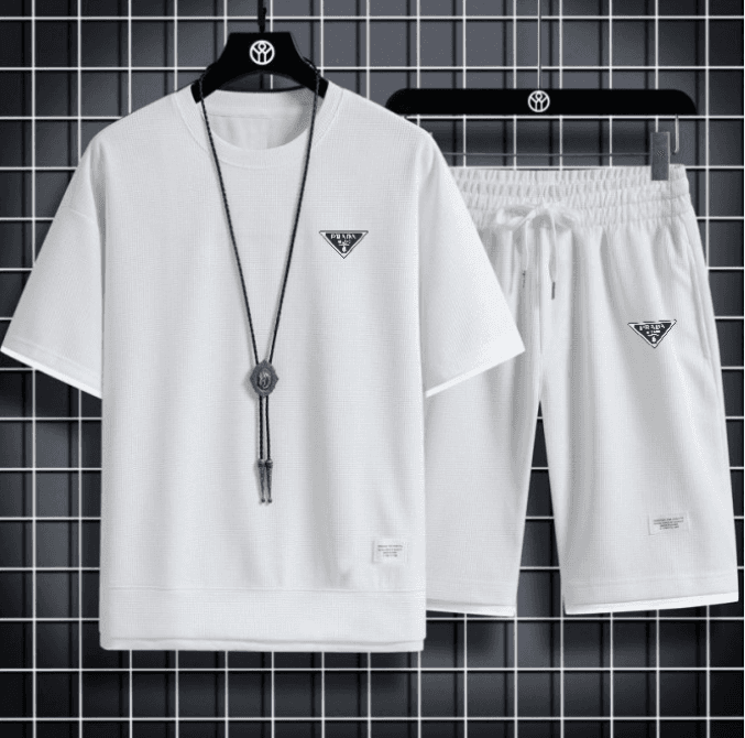 Vêtements pour hommes 2024 Nouvelle mode Triangle Label Waffle Fabric Casual Sports Suit