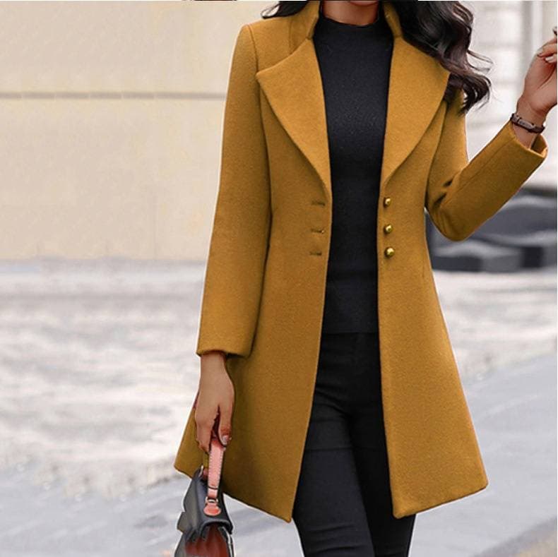 Women's Clothing mid length lapel slim solid color slim fit women's woolen coat jacket