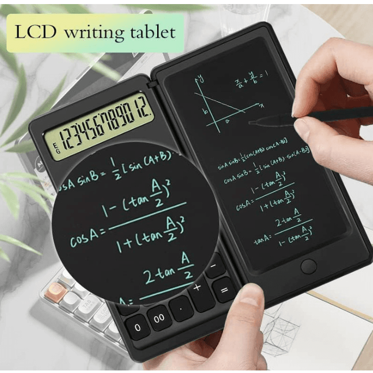 Calculatrice scientifique solaire avec bloc-notes – Mini-calculatrice portable pliable 2 en 1 pour étudiants et professionnels, affichage 12 chiffres, double alimentation