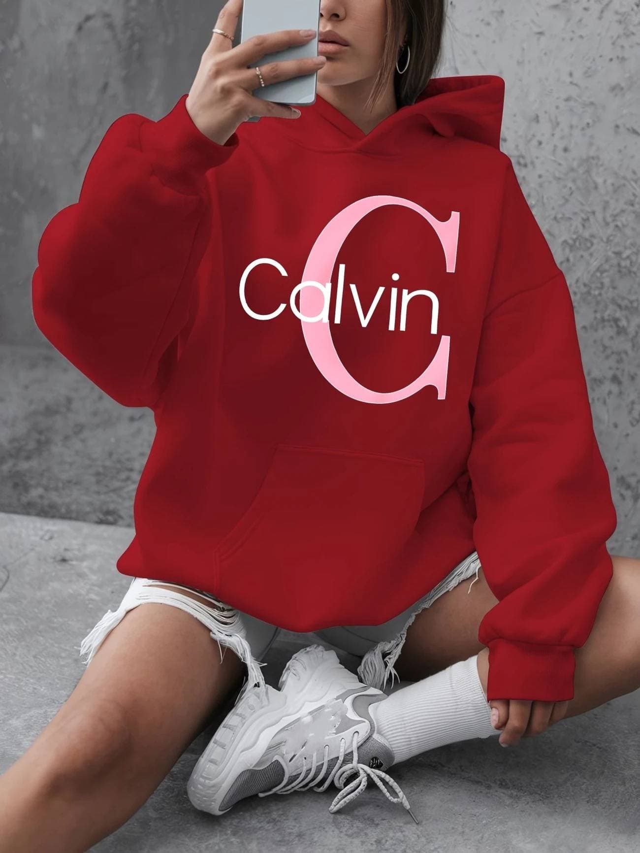 Sweat à capuche oversize tendance Calvin Klein – Sweat à capuche à épaules dénudées avec imprimé floral | Sweat à capuche unisexe streetwea