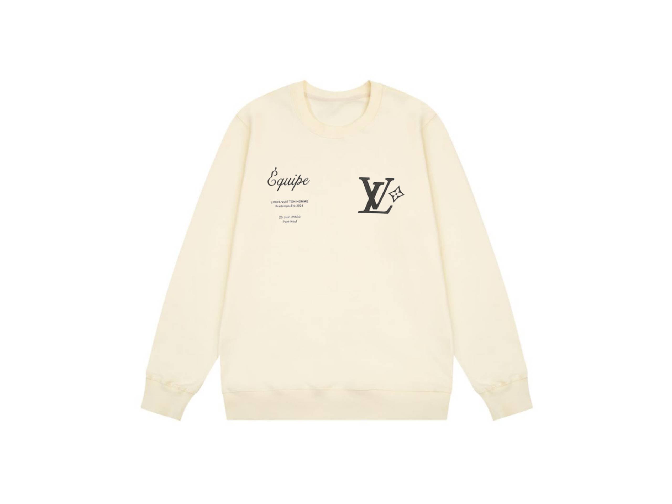 Sweat-shirt unisexe LV à col rond, double imprimé graphique sur le devant : lettres cursives EQUIPE et logo étoile LV. Pull à manches longues, st