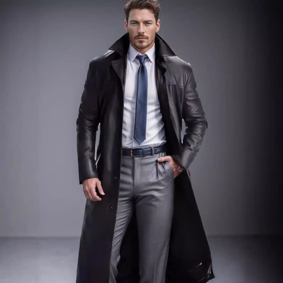 Plus Size Men's Long PU Leather Jacket - Notch Lapel Overcoat | Extended Sizes XXL-5XL