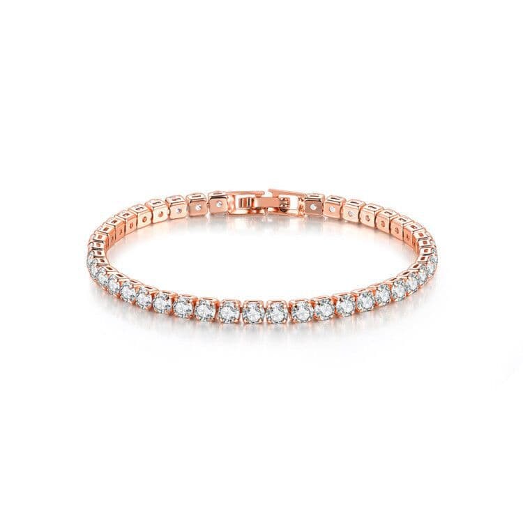 Bracelet en zircon à une rangée de diamants ronds de 4 mm, style tennis, bijou hip-hop à bordure croisée.