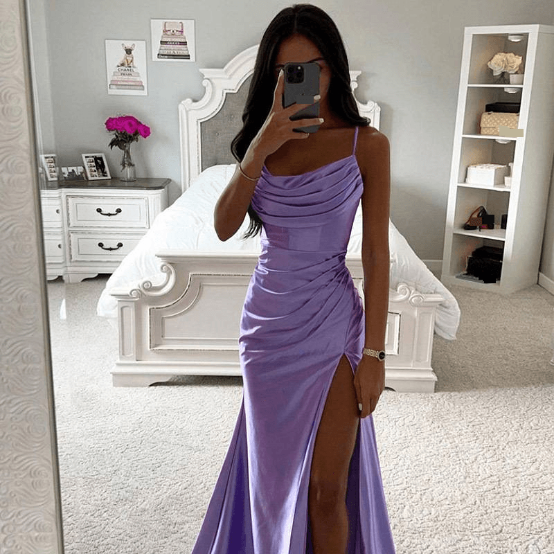 Women's Clothing spring new style tube top pleated slit satin dress skirt