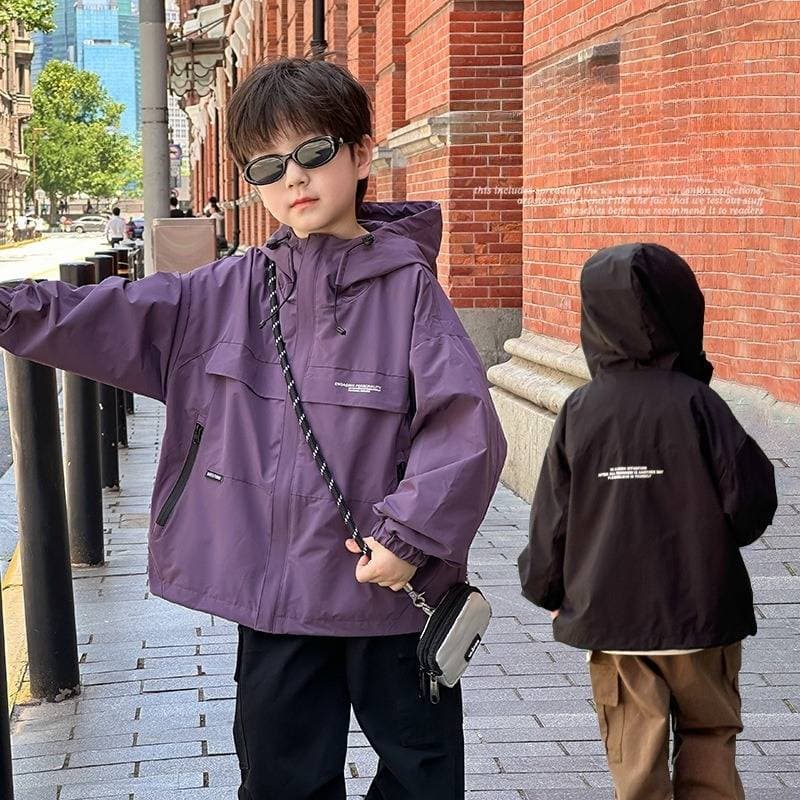 Kid's Clothing Children's Letter Jacket Spring Small And Large Boys And Girls Outdoor Waterproof And Windproof Hooded Jacket