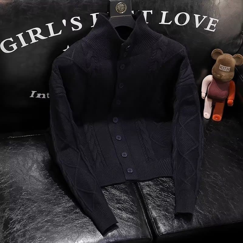 Men's Clothing 2024 new high collar cardigan men's coat sweater stand collar outer sweater sweater men's autumn and winter