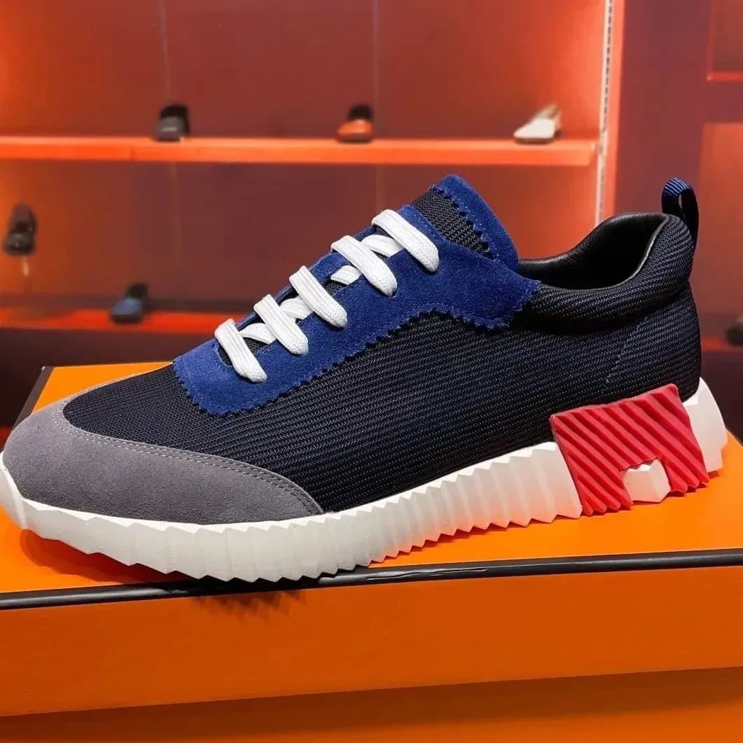 Baskets montantes de marque H pour homme, style décontracté, en cuir et mesh, à lacets, style running.