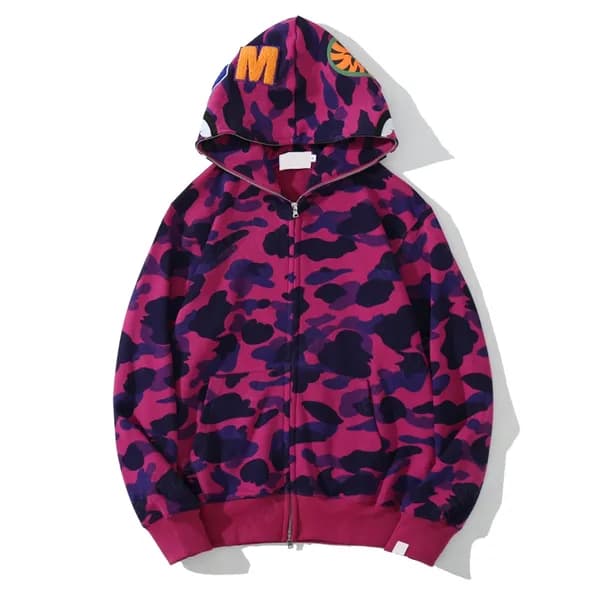 Sweat à capuche de créateur pour homme, fermeture éclair complète, motif requin, pour femme, veste camouflage noire, sweat à capuche bleu, sweat