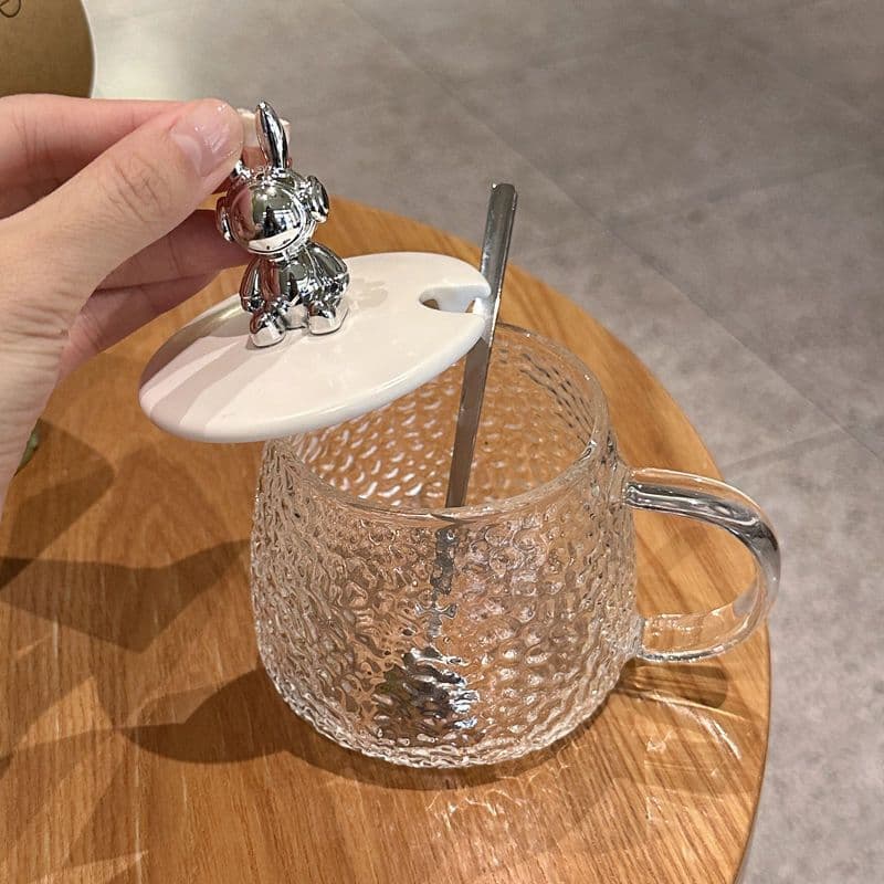 New Good-Looking Bear Water Cup With Cover Spoon Heat-Resistance Glass Girls' Office Coffee Cup One Piece Dropshipping