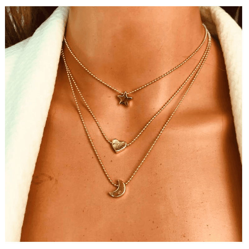 Ladies Sweet Necklace Alloy Star Moon Pendant Necklace Fashion Jewelry