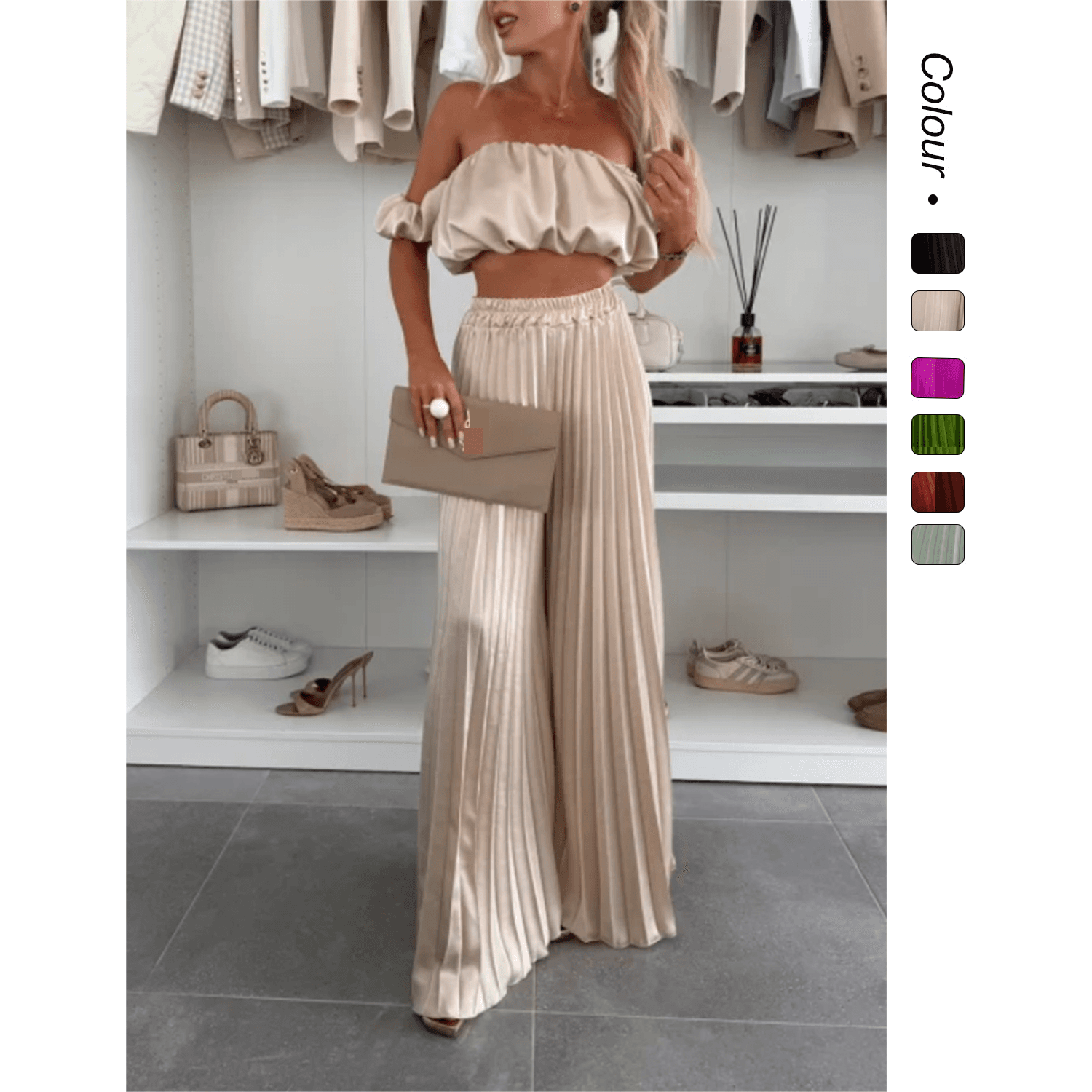 Women's Clothing Solid Color Temperament Tube Top Pleated Trousers Suit