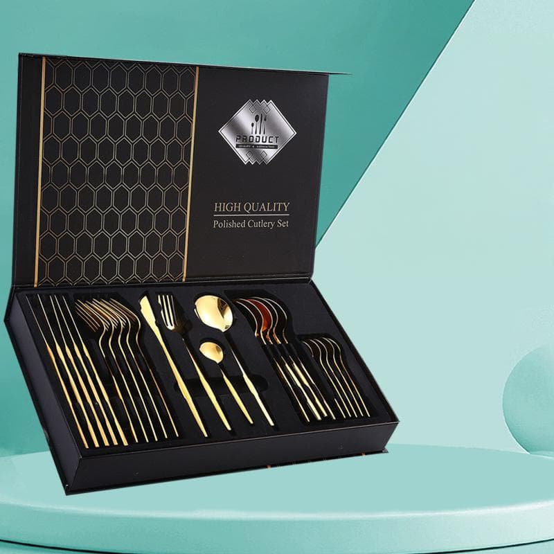 24-Piece Stainless Steel Cutlery Set - Steak Knives Forks & Coffee Spoons In Elegant Gift Box