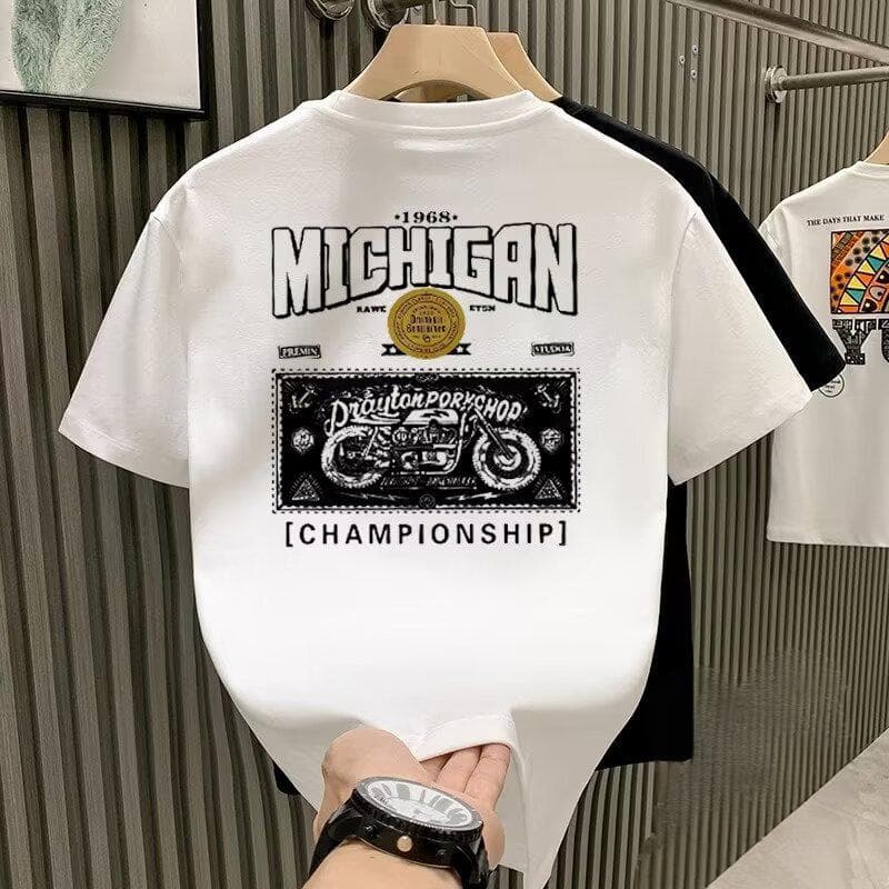 Men's Clothing Pure Cotton Printed Short Sleeved Casual Round Neck T Shirt