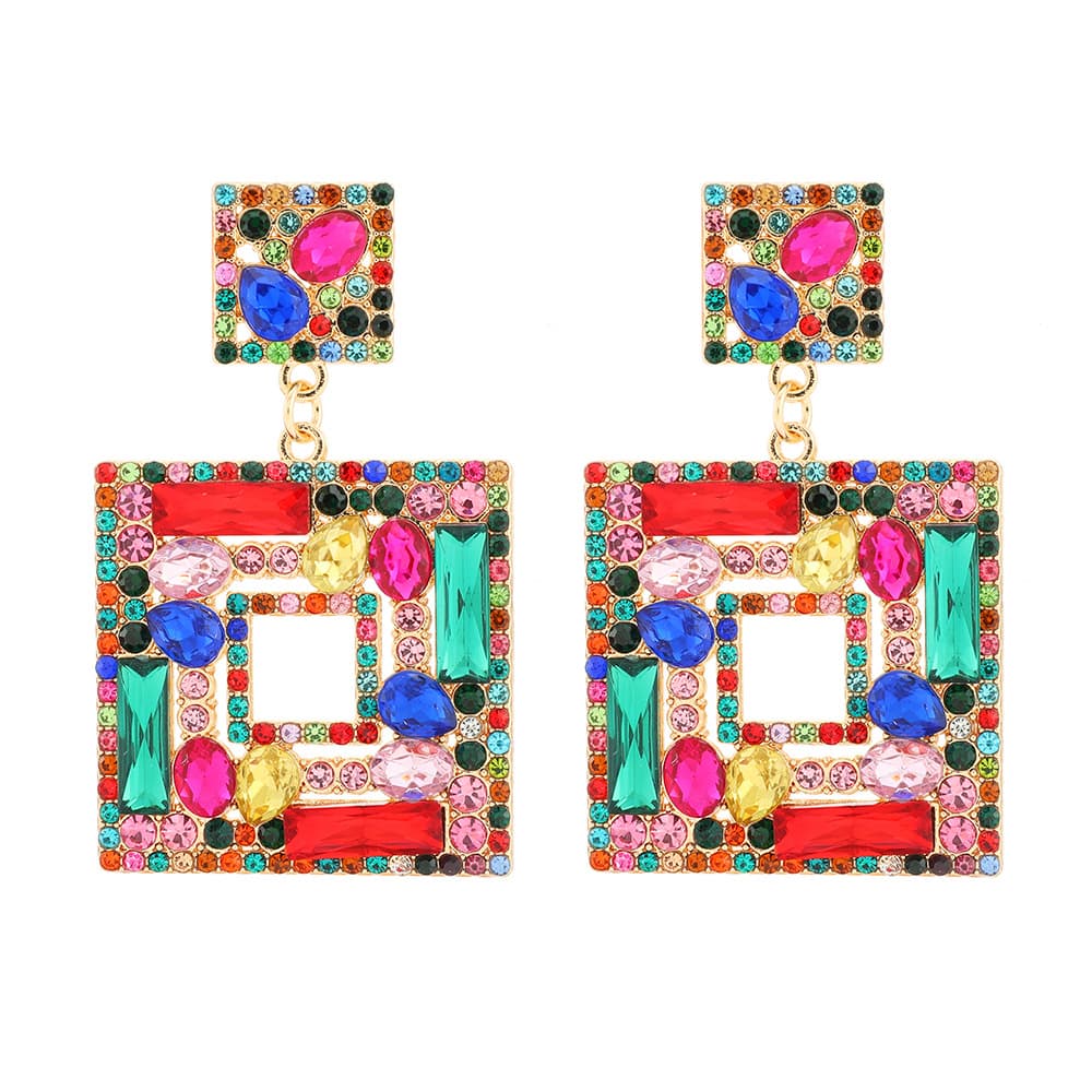 Large Plate Earrings Square Diamond Earrings INS Trendy Fashion Jewelry Earrings