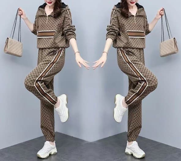 Women'S Spring and summer new fashion casual slimming temperament sports sweatshirt two-piece set with western style and age-reducing fashionable suit