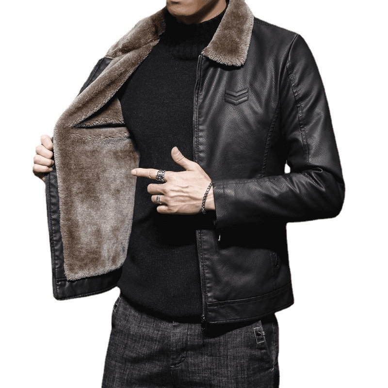 Men's Clothing Leather Jacket Lapels And Pile Thickening Trend