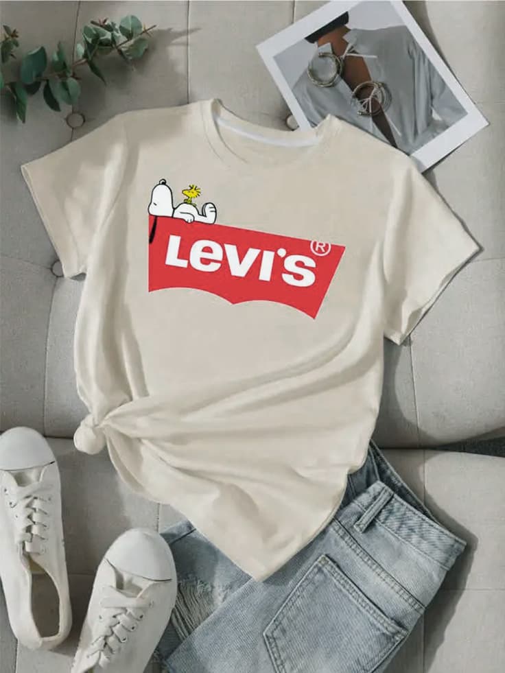LEVI'S-2024 nouveau coton mode sens impression T-shirt à manches courtes femme été marée ample cent hauts