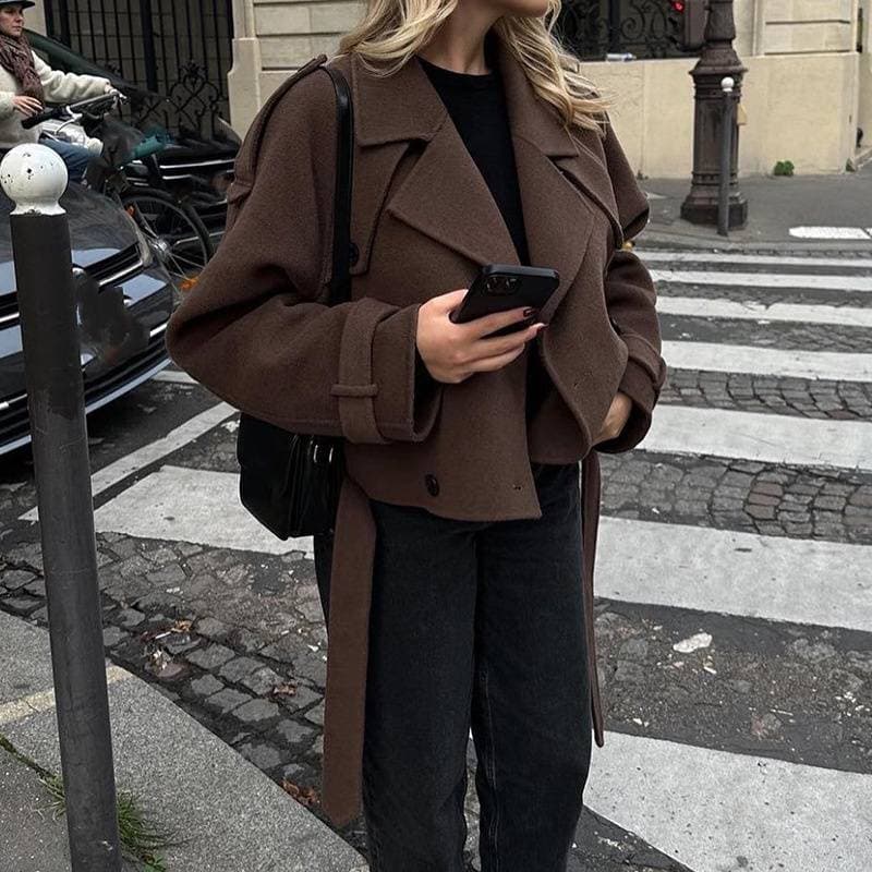 Vêtements pour femmes manteau en laine personnalité costume de rue col cravate veste à manches longues manteau