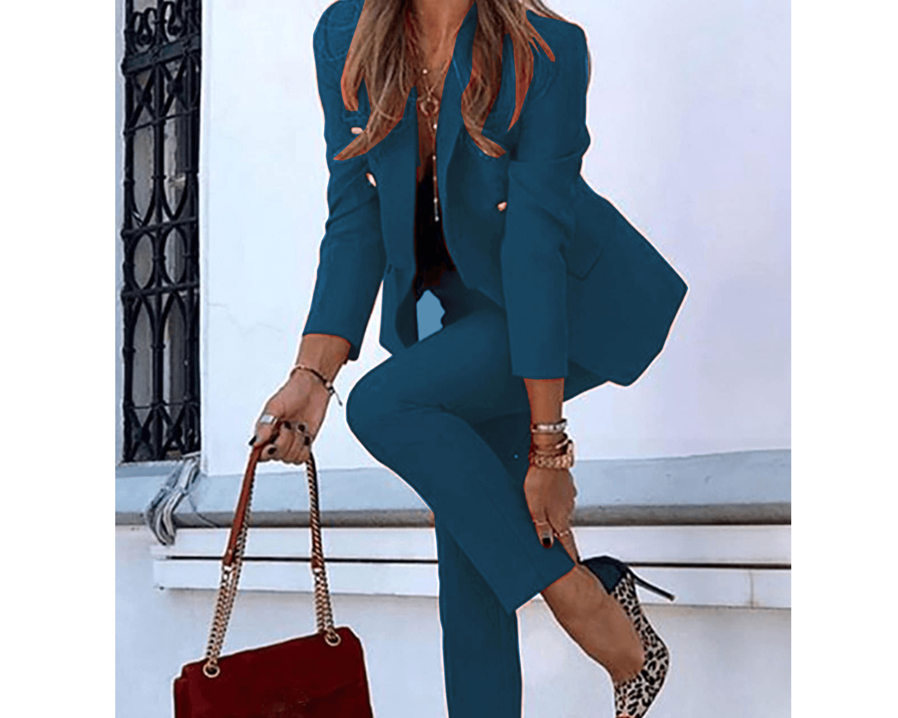 Women's Clothing Fashion Temperament Commuting Leisure OL Professional Temperament Suit Two Piece Suit Long Sleeved Straight Pants