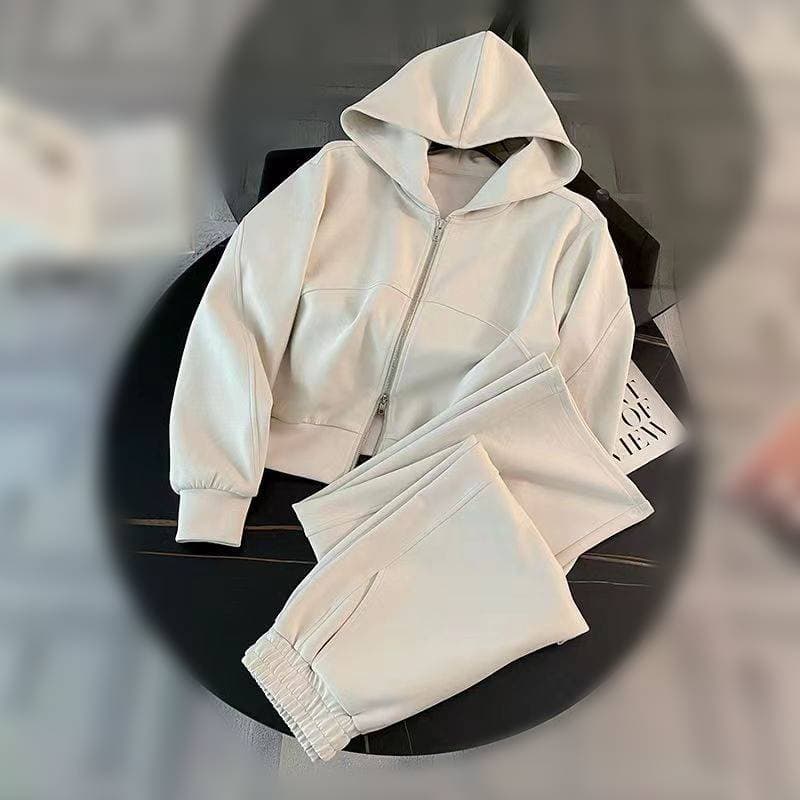 ​​Women's Casual Zip-Up Hoodie & Wide Leg Pants Set – Trendy & Comfortable For Autumn & Winter (Greyish/White, S-2XL)​​