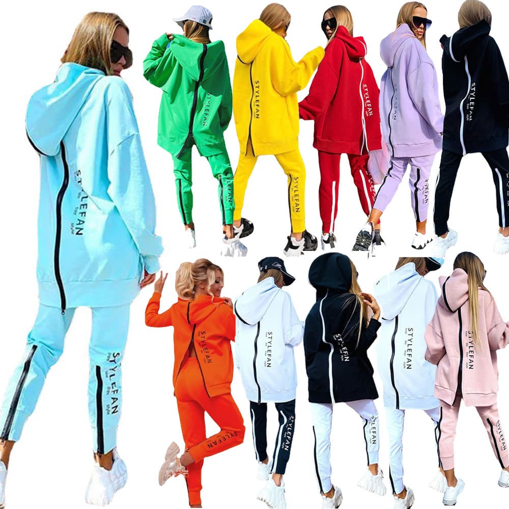 Women's Fashion Print Loose Long Hoodie + Pantsuit