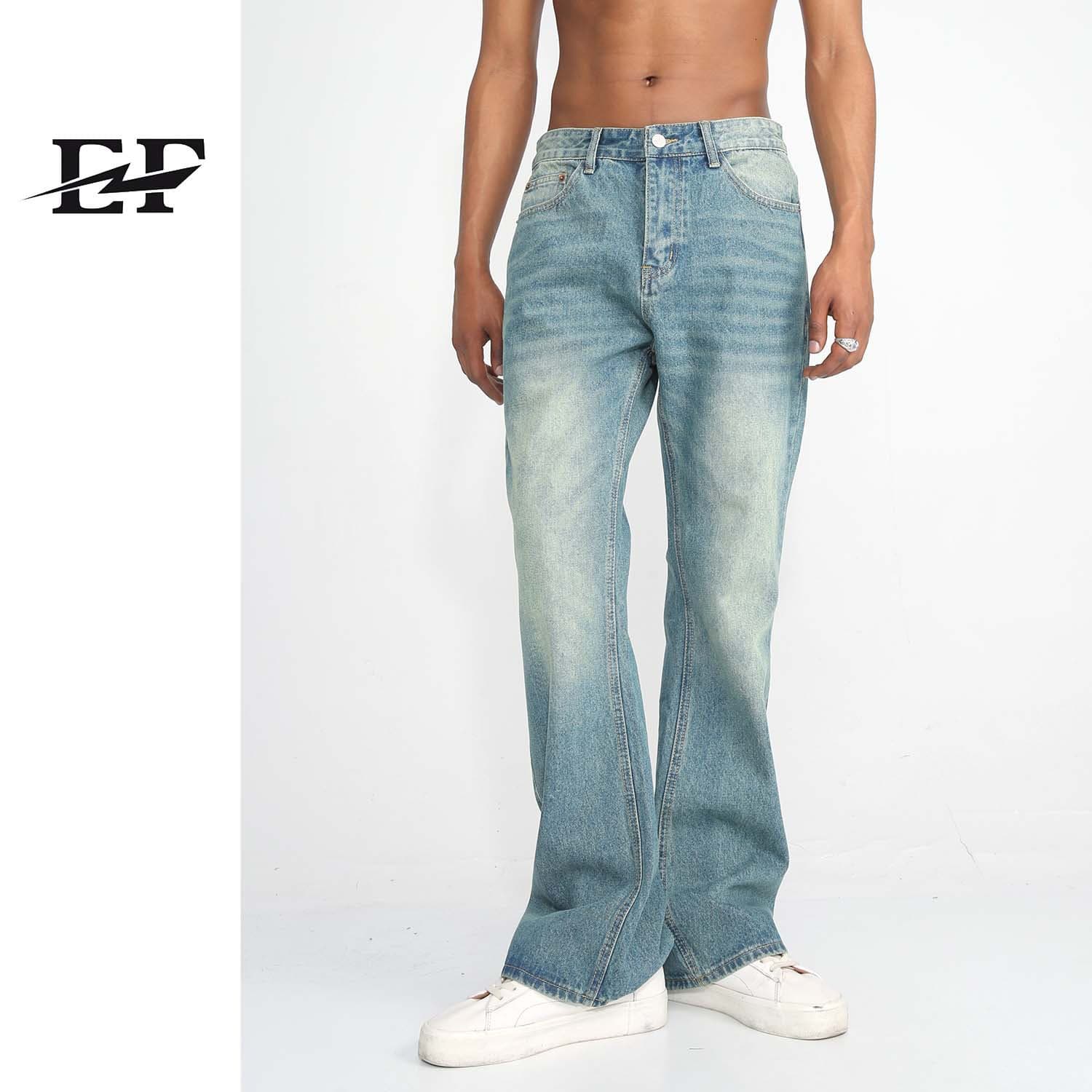 Men's Clothing New Arrivals Straight leg Versatile Solid Color Jeans Unisex Style Non elastic Slightly Flared Retro Blue